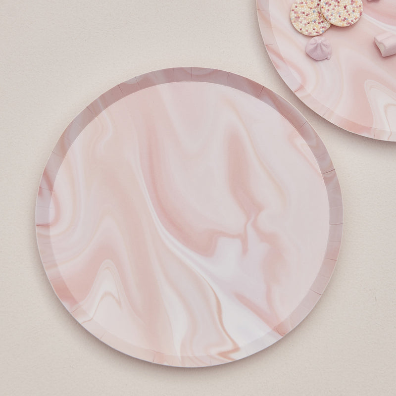 PAPER PLATES - PINK MARBLE - PACK OF 8-PLATES-Partica Party