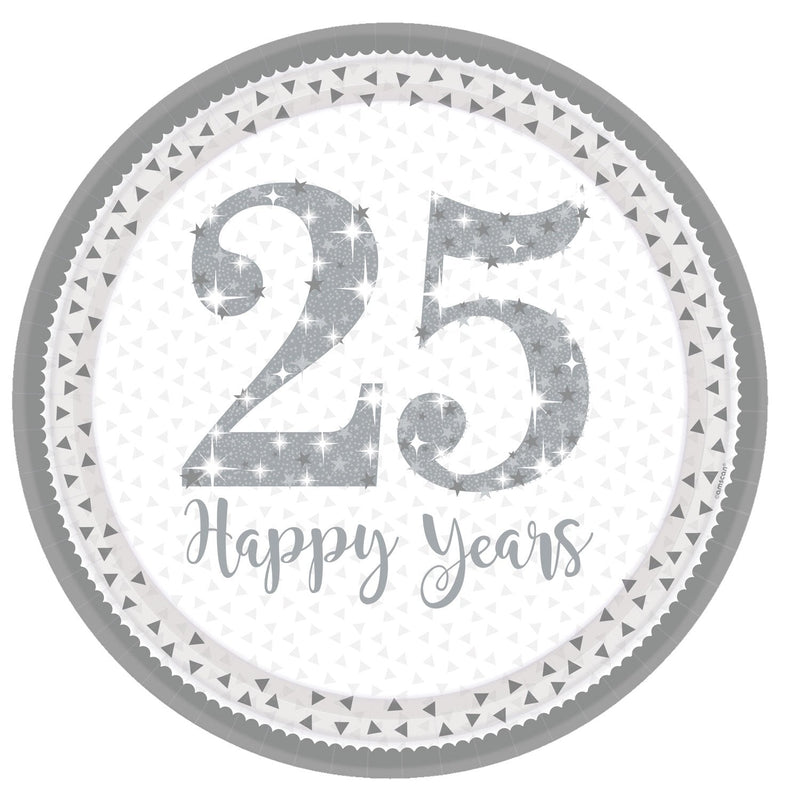 PAPER PLATES - SILVER ANNIVERSARY - PACK OF 8-PLATES-Partica Party