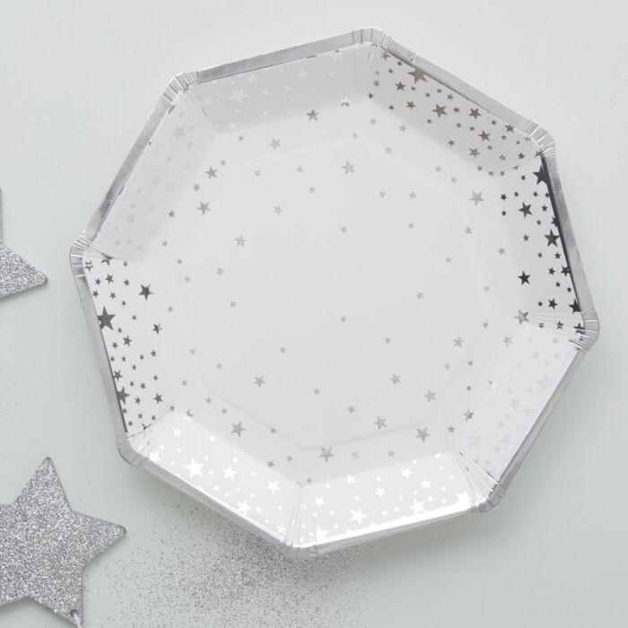 PAPER PLATES - SILVER STARS - PACK OF 8-PLATES-Partica Party