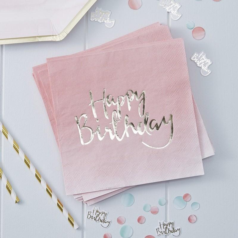 PICK N MIX - GOLD FOILED PINK OMBRE HAPPY BIRTHDAY PAPER NAPKINS-NAPKINS-Partica Party