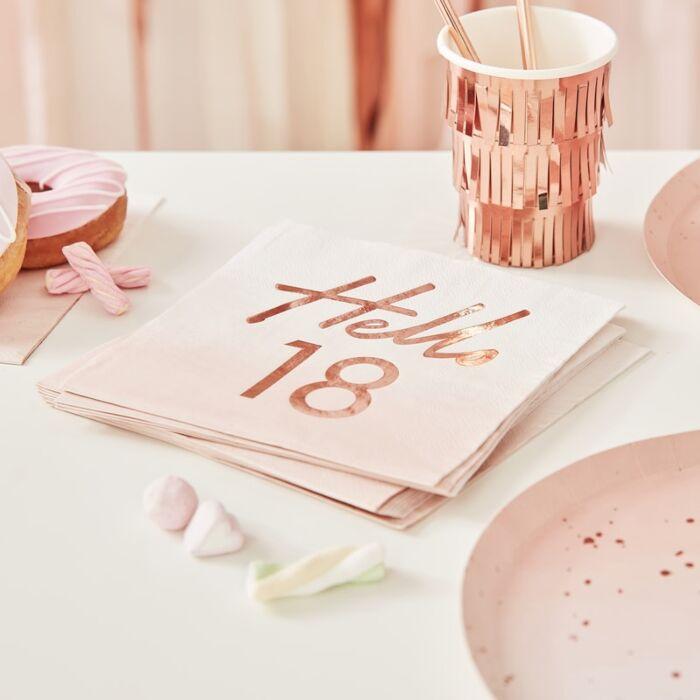 PICK N MIX - ROSE GOLD HELLO 18TH BIRTHDAY PAPER NAPKINS-NAPKINS-Partica Party