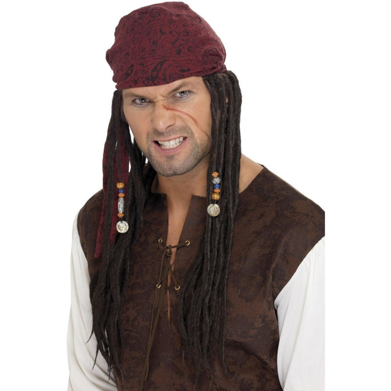 PIRATE WIG & SCARF - BROWN-THEMED WIGS-Partica Party