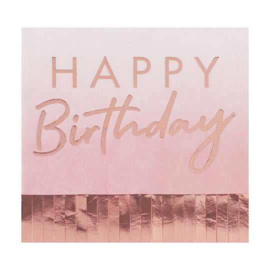 NAPKINS - HAPPY BIRTHDAY ROSE GOLD & OMBRE - PACK OF 16