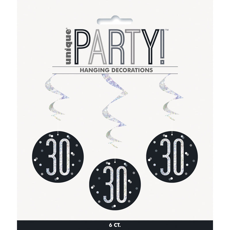SWIRL DECORATIONS - 30 - BLACK GLITZ-Swirl Decorations-Partica Party