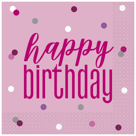 NAPKINS - PINK & SILVER BIRTHDAY - PACK OF 16