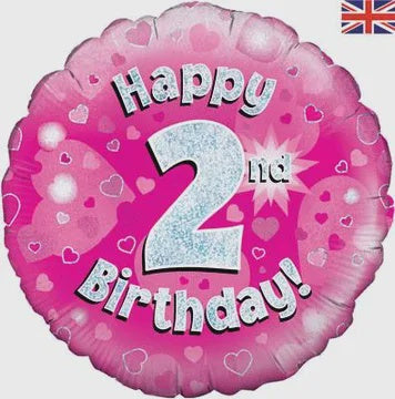 18" FOIL - HAPPY 2ND BIRTHDAY! - PINK