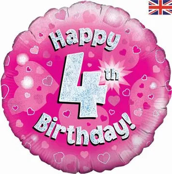 18" FOIL - HAPPY 4th BIRTHDAY - PINK