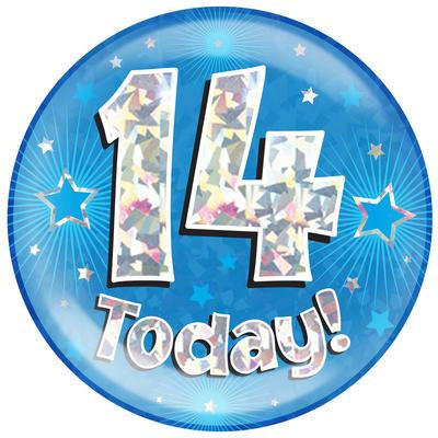 JUMBO BADGE - I AM 14 TODAY! - BLUE