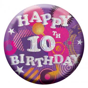 BIRTHDAY BADGE - HAPPY 10TH BIRTHDAY - 5.5CM
