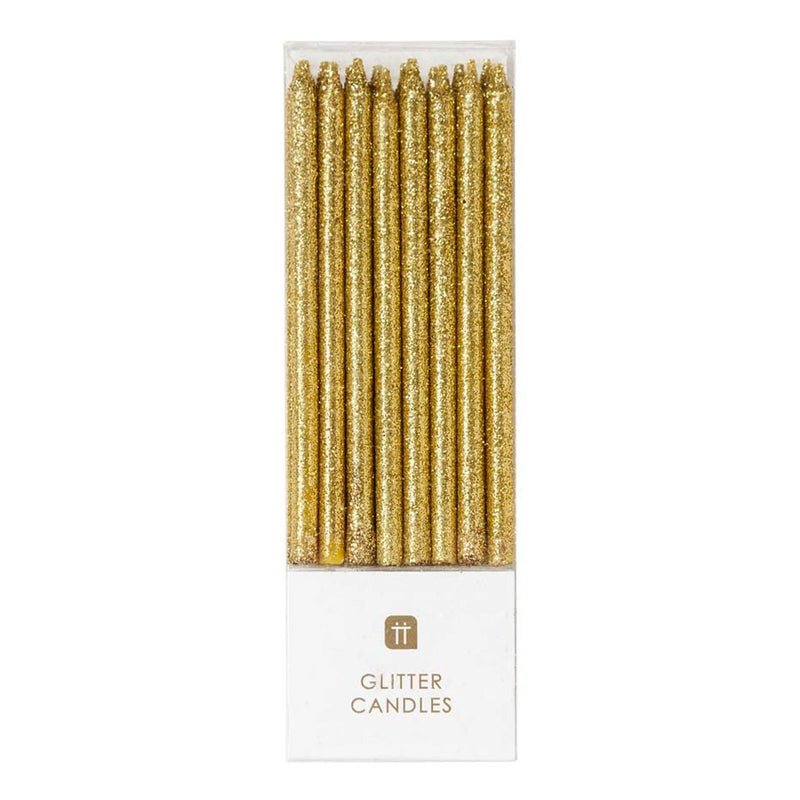 CANDLE - MEDIUM GOLD GLITTER - PACK OF 16-CANDLE-Partica Party