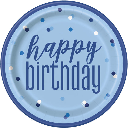 PAPER PLATES - BLUE & SILVER BIRTHDAY - PACK OF 8