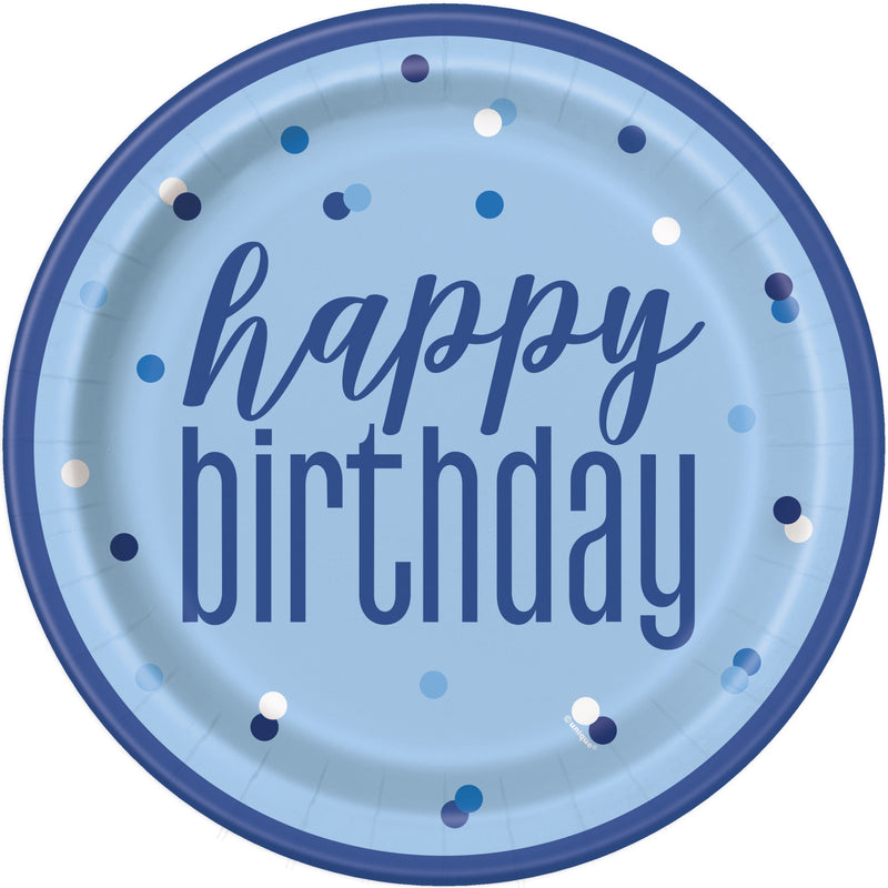 PAPER PLATES - BLUE HAPPY BIRTHDAY - PACK OF 8