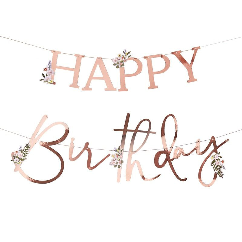 BUNTING - HAPPY BIRTHDAY - ROSE GOLD & FLORAL