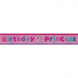 HAPPY BIRTHDAY BANNER - HOLOGRAPHIC BIRTHDAY PRINCESS-BANNER-Partica Party