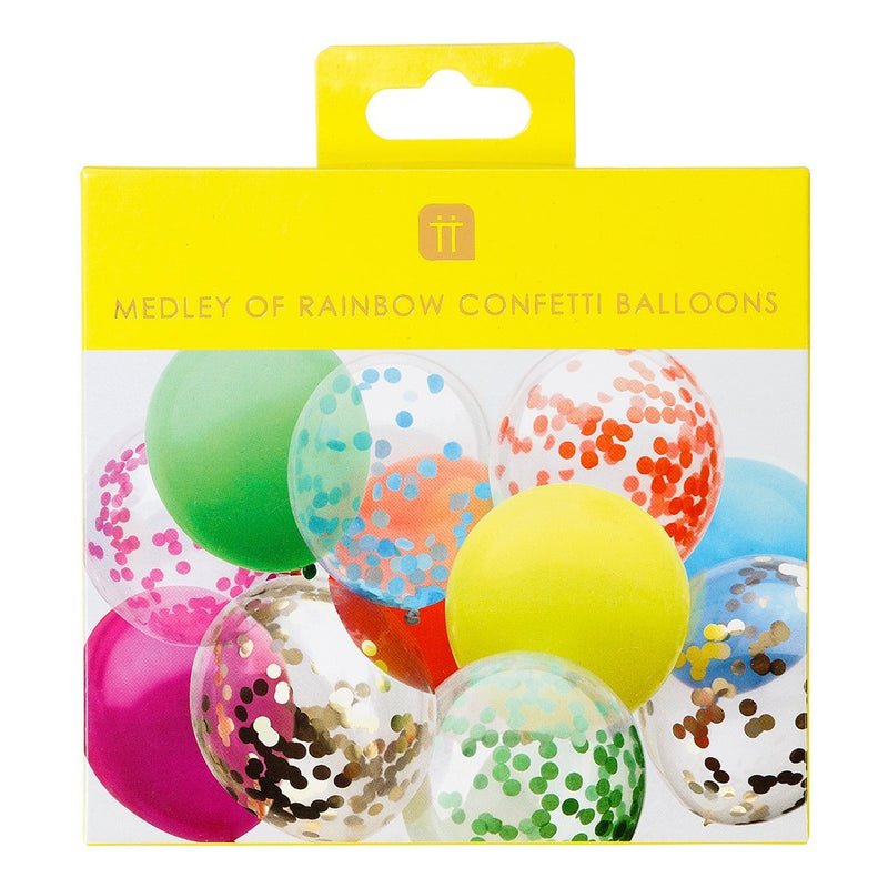 PACK OF 12 LATEX BALLOONS - ASSORTED RAINBOW & CONFETTI-LATEX 12"-Partica Party