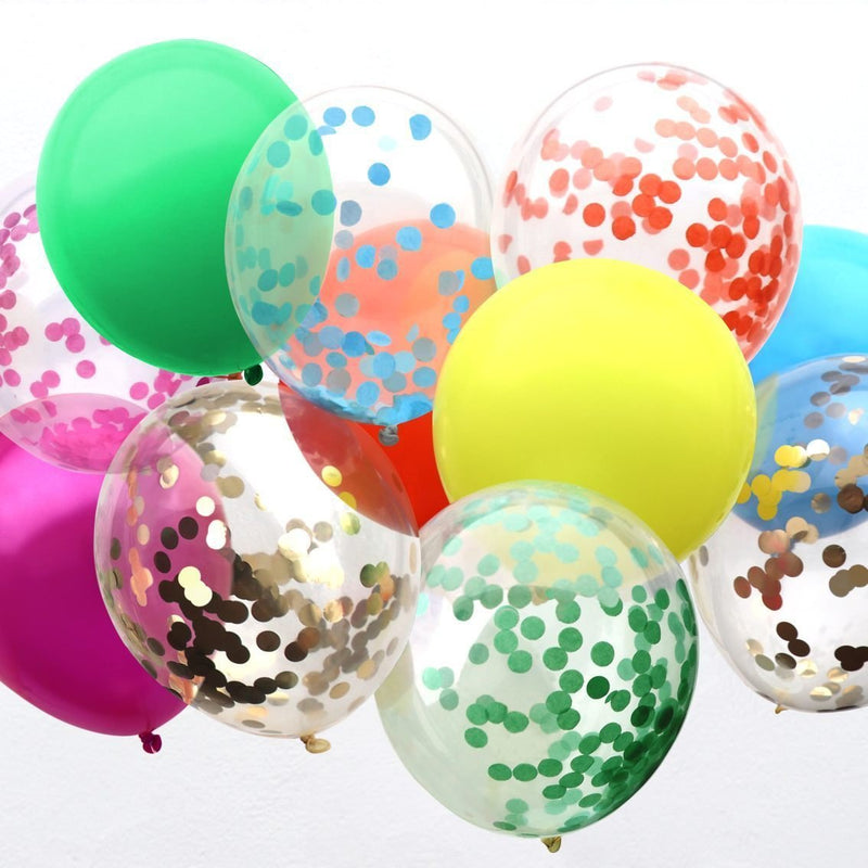 PACK OF 12 LATEX BALLOONS - ASSORTED RAINBOW & CONFETTI-LATEX 12"-Partica Party