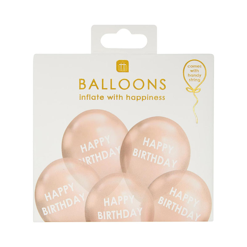 PACK OF 5 LATEX BALLOONS - ROSE GOLD HAPPY BIRTHDAY-LATEX 12"-Partica Party
