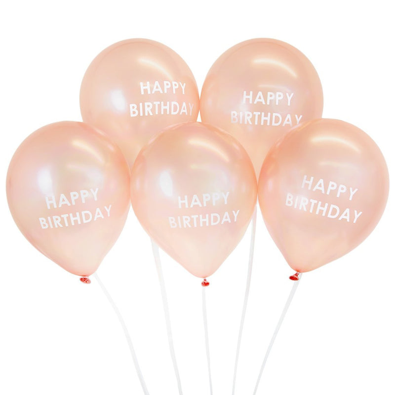PACK OF 5 LATEX BALLOONS - ROSE GOLD HAPPY BIRTHDAY-LATEX 12"-Partica Party