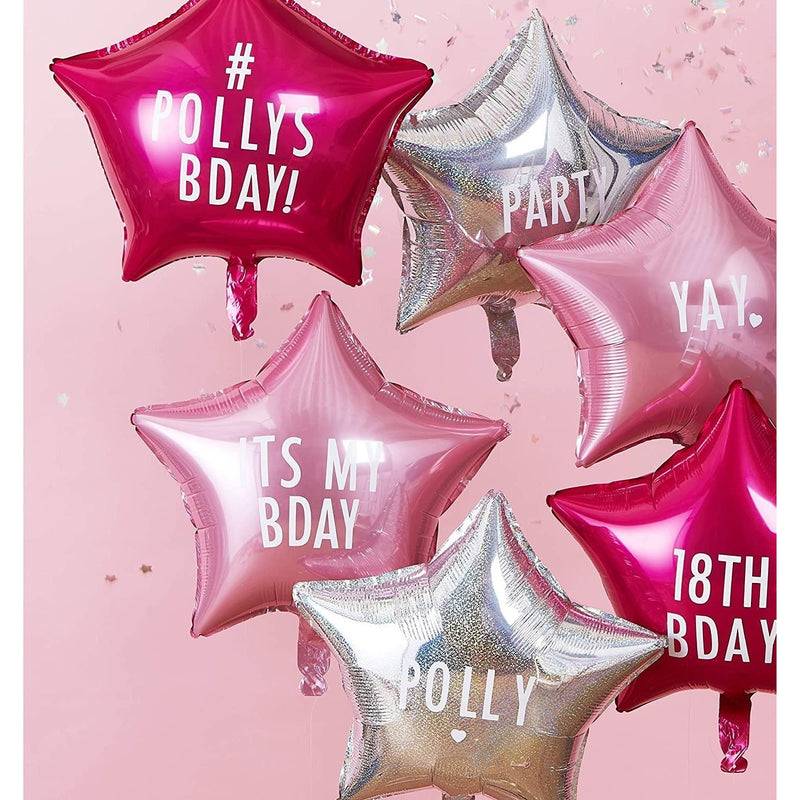 PERSONALISE YOUR OWN IRIDESCENT & PINK STAR BALLOONS-BALLOON BOUQUET-Partica Party