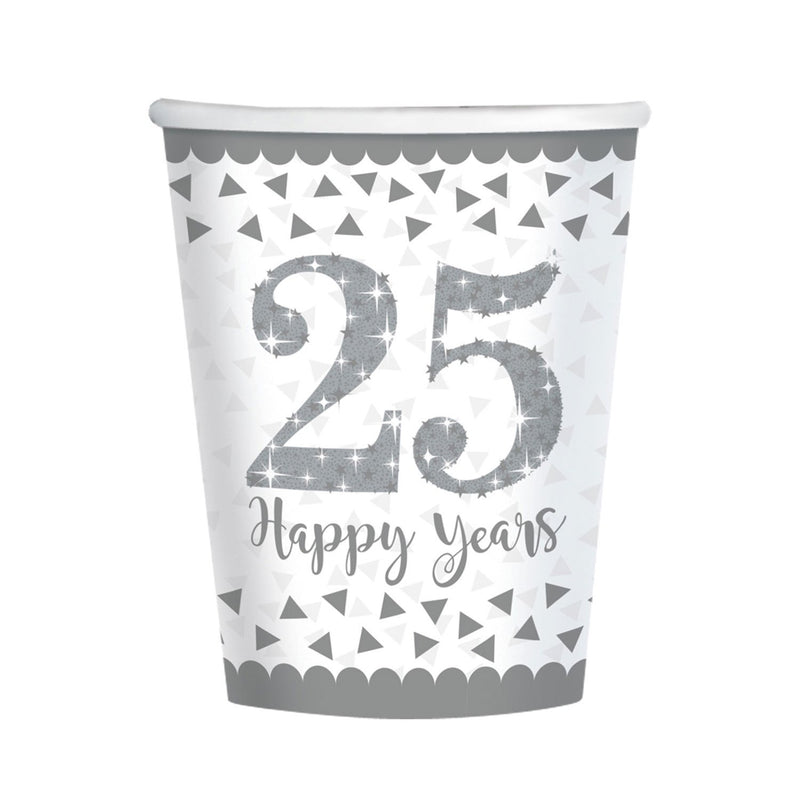 SPARKLING SILVER ANNIVERSARY - PAPER CUPS-Paper Cups-Partica Party
