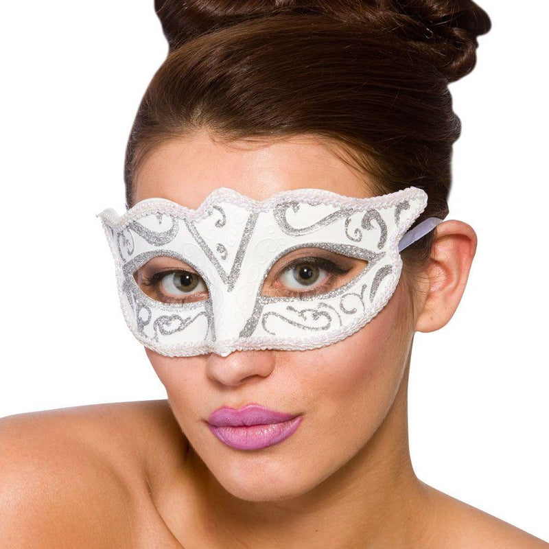 VERONA EYEMASK - WHITE & SILVER-MASK-Partica Party